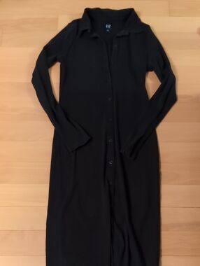 Gap Black Long Sleeve Button Up Midi Dress